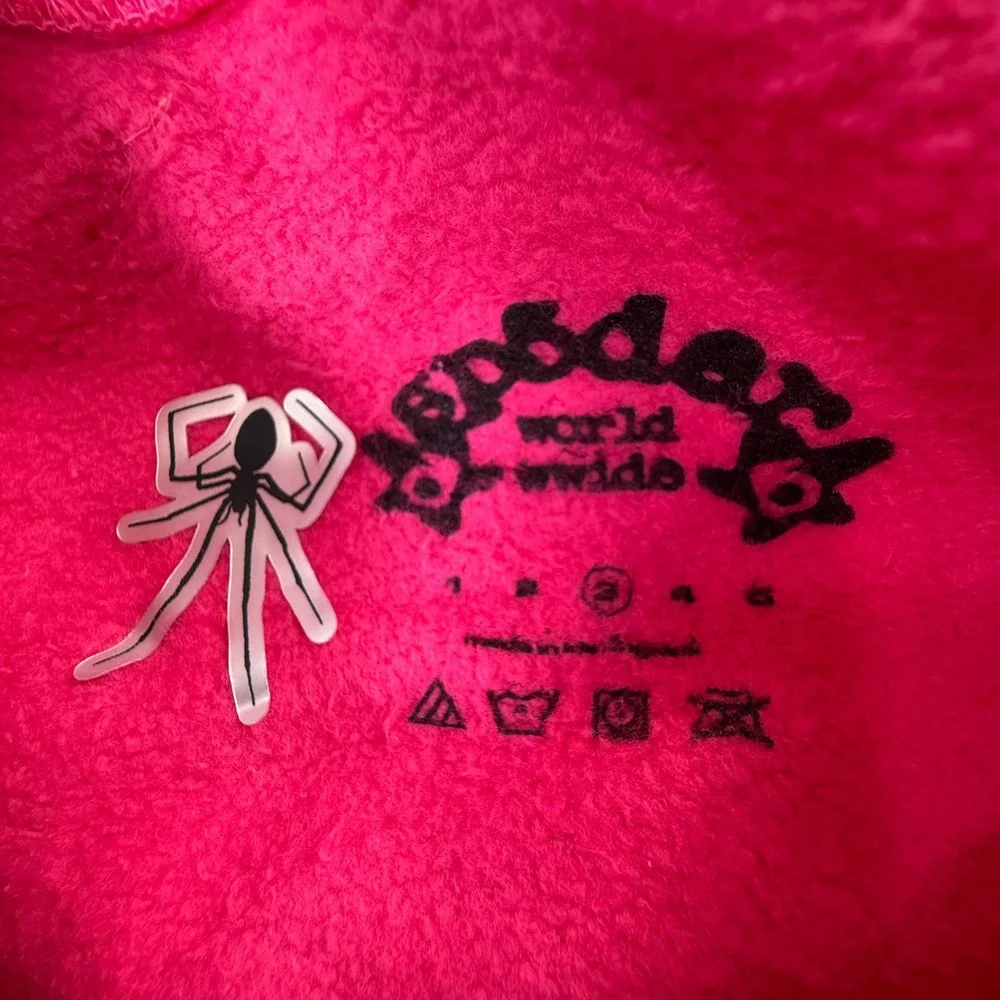 Sp5der Worldwide Pink Punk Hoodie Spider Web Star Graphic Large